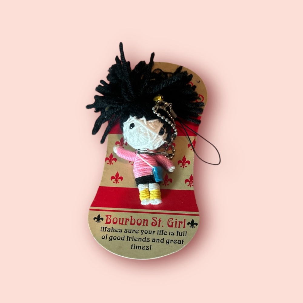 Nola Voodoo Doll Keychain with Black and White Design